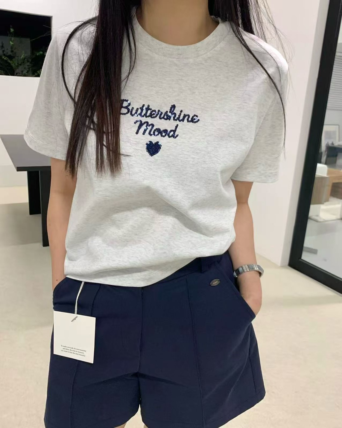 亮片愛心字短袖T