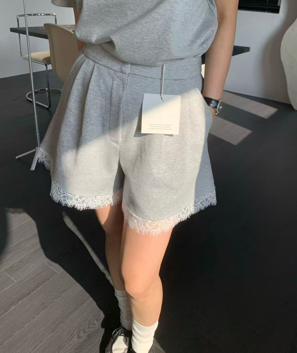 睫毛蕾絲棉短褲