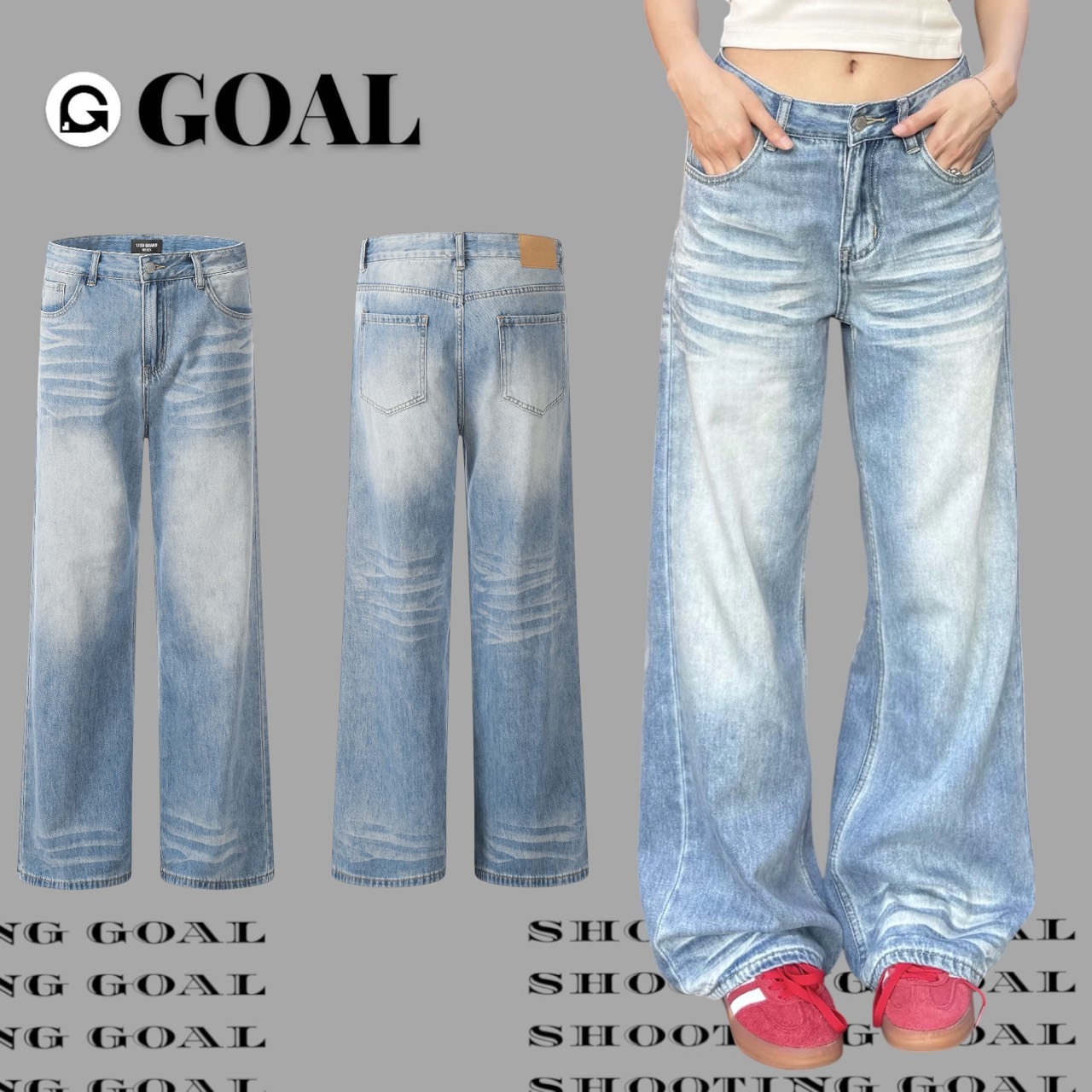 (GOAL) 低腰水洗折痕直筒牛仔褲 男女款 CK 9265