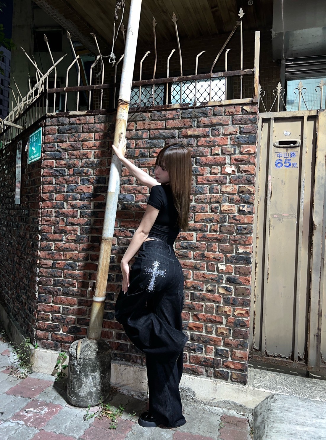 (GOAL) 美式豹紋鉚釘十字架直筒牛仔褲  男女款 SP0335