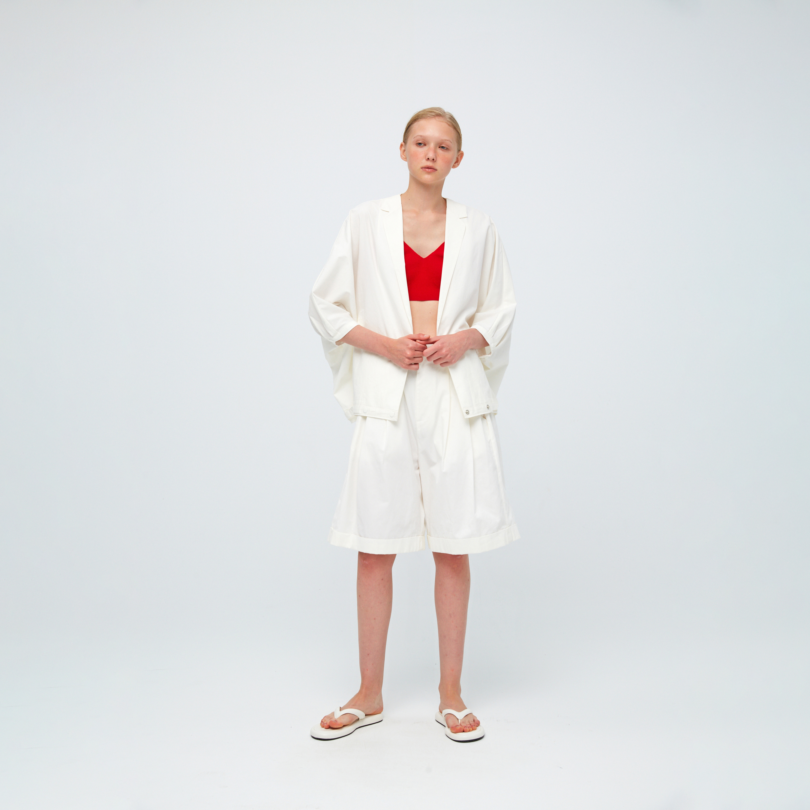 10 MOOn Misty White Pleated Relaxed Shorts