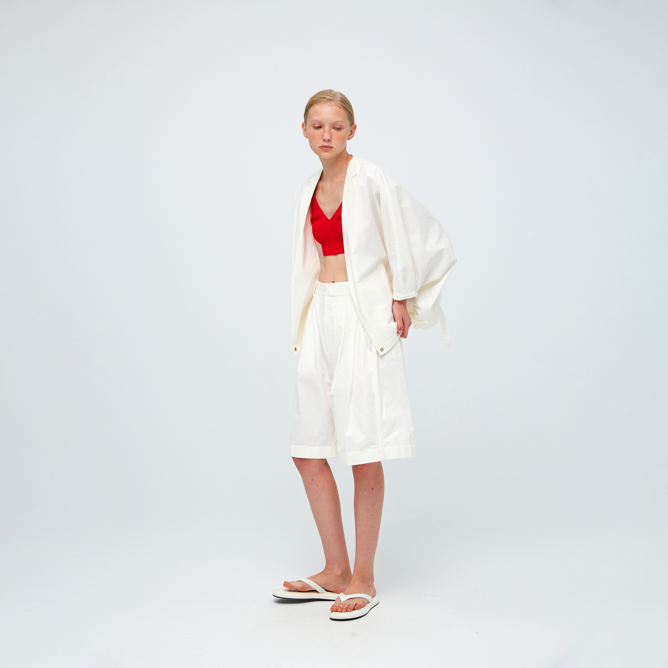 10 MOOn Misty White Pleated Relaxed Shorts