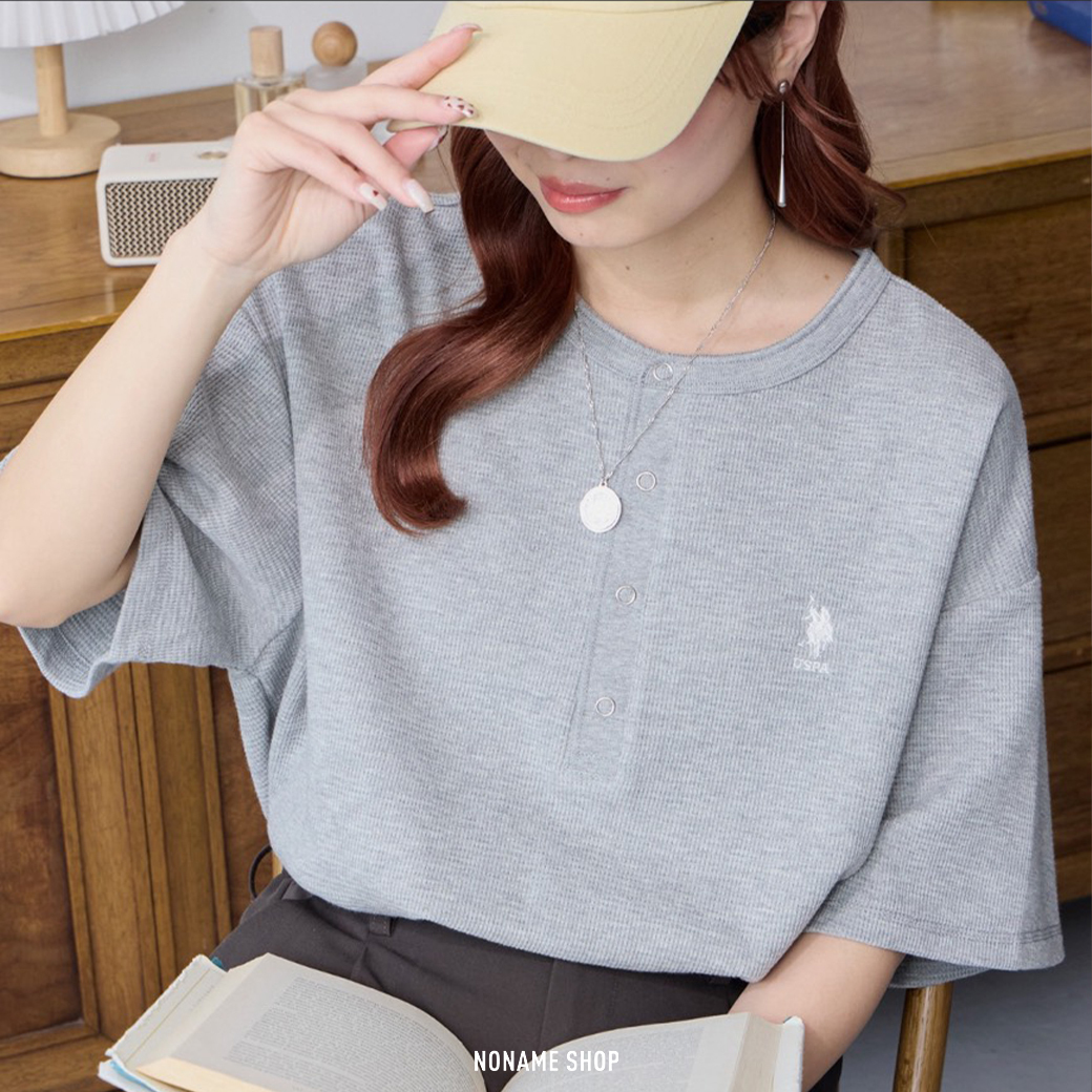 U.S. POLO ASSN. 排扣 亨利 華夫格 短袖 八色 (女款)