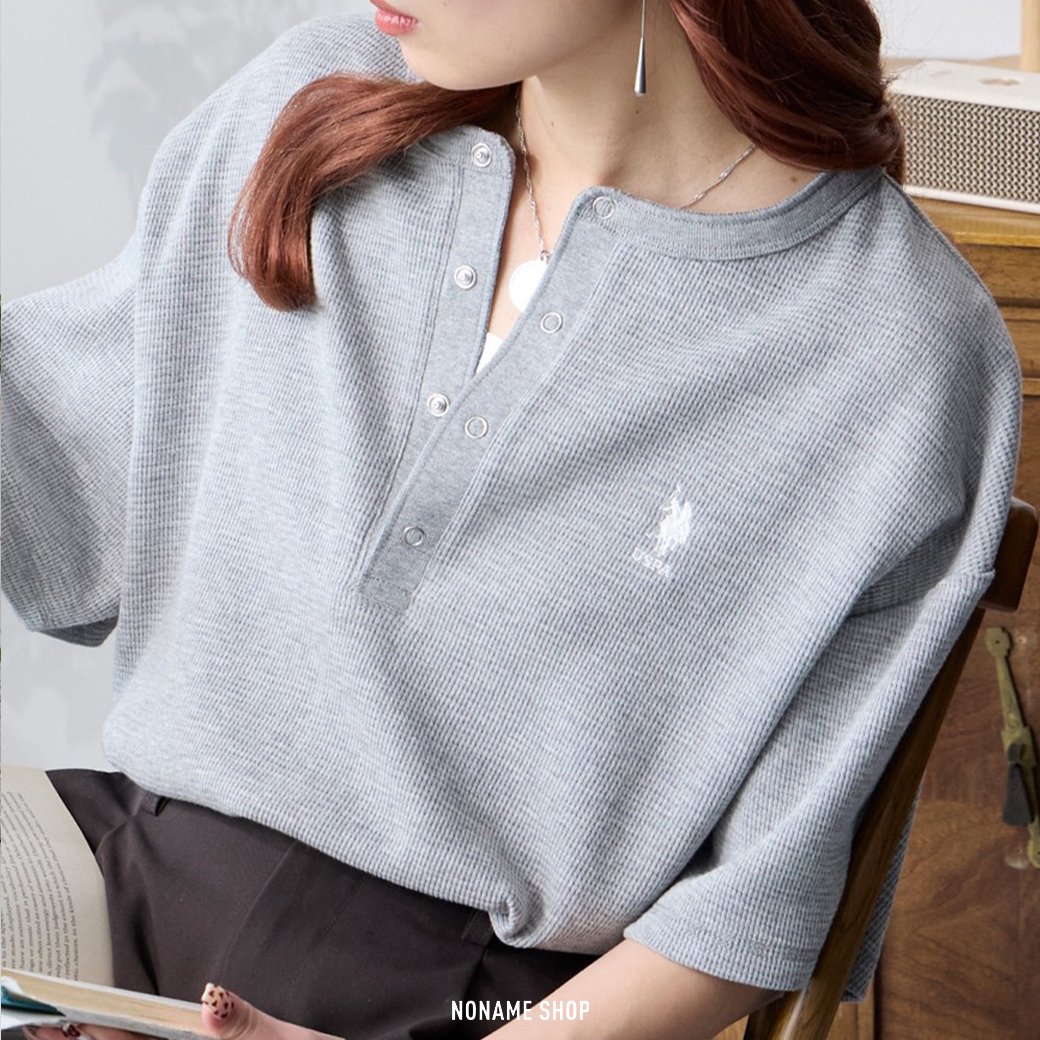 U.S. POLO ASSN. 排扣 亨利 華夫格 短袖 八色 (女款)