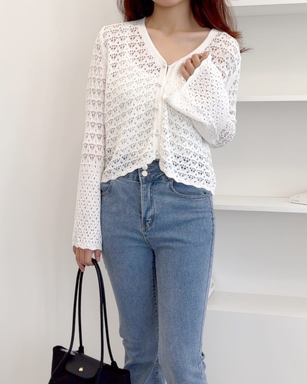 法朵Fado shop｜法式浪漫🎀精緻珍珠釦鏤空針織外套 812B018 四色