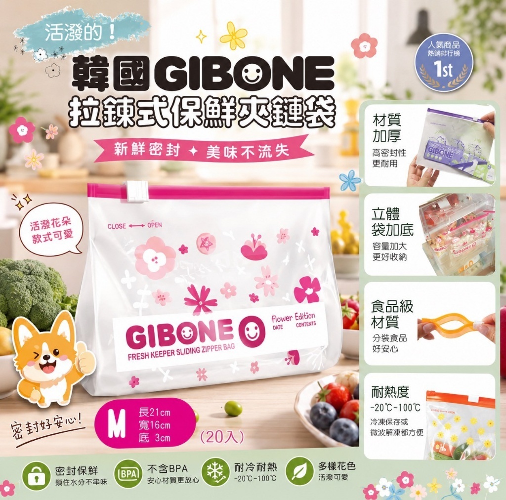 (預購商品) 韓國 GIBONE 拉鍊式立體夾鏈保鮮袋