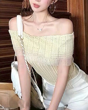 設計師家大翻領金絲燙鑽坑條針織上衣