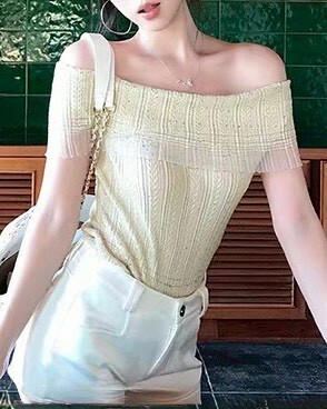 設計師家大翻領金絲燙鑽坑條針織上衣