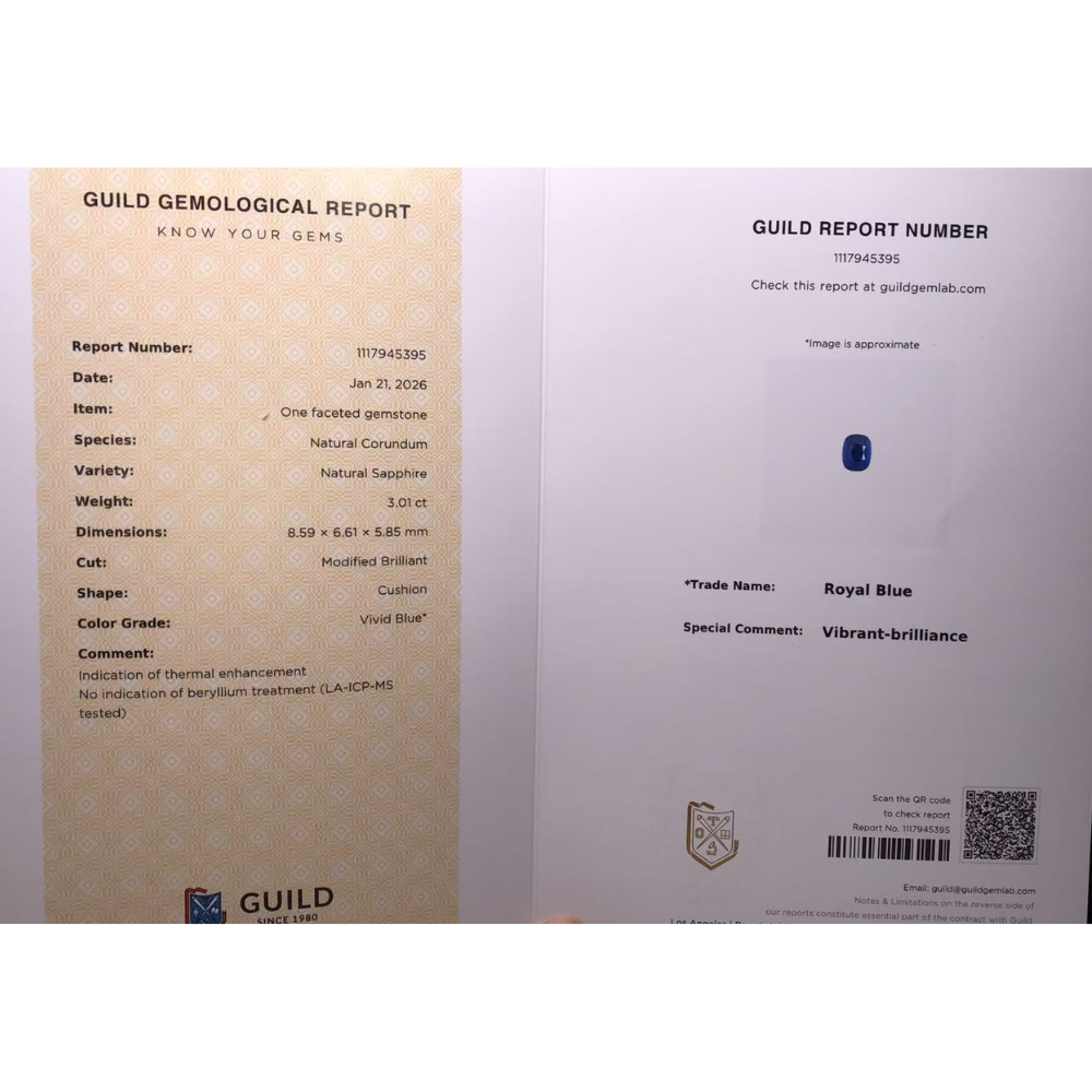 International Certificate｜Natural Royal Blue Sapphire 3.01ct