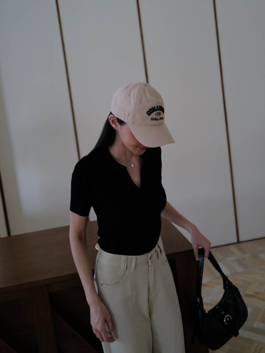 坑紋冰絲polo V領針織衫*色