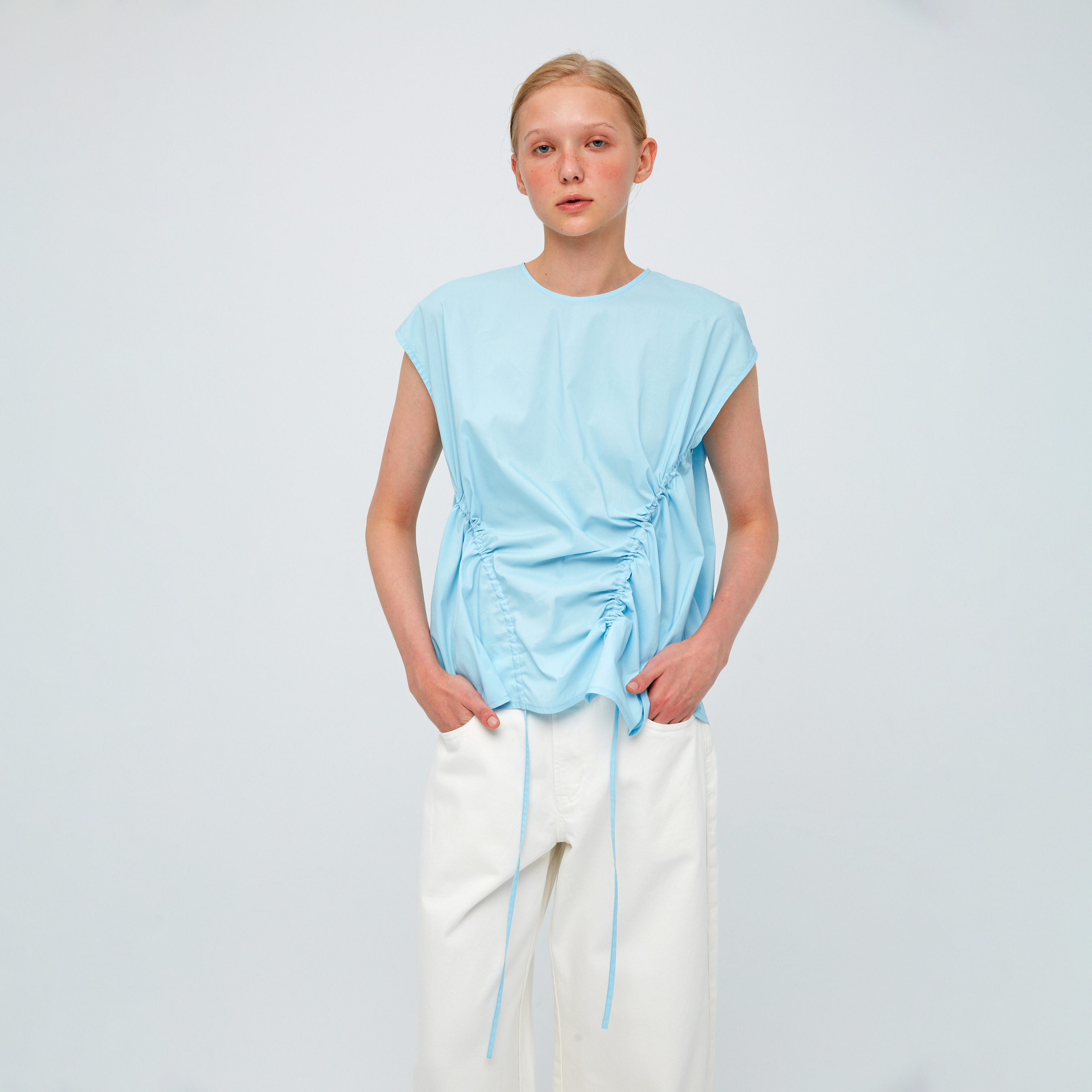 10 MOOn Blue Drawstring Sculpted Top
