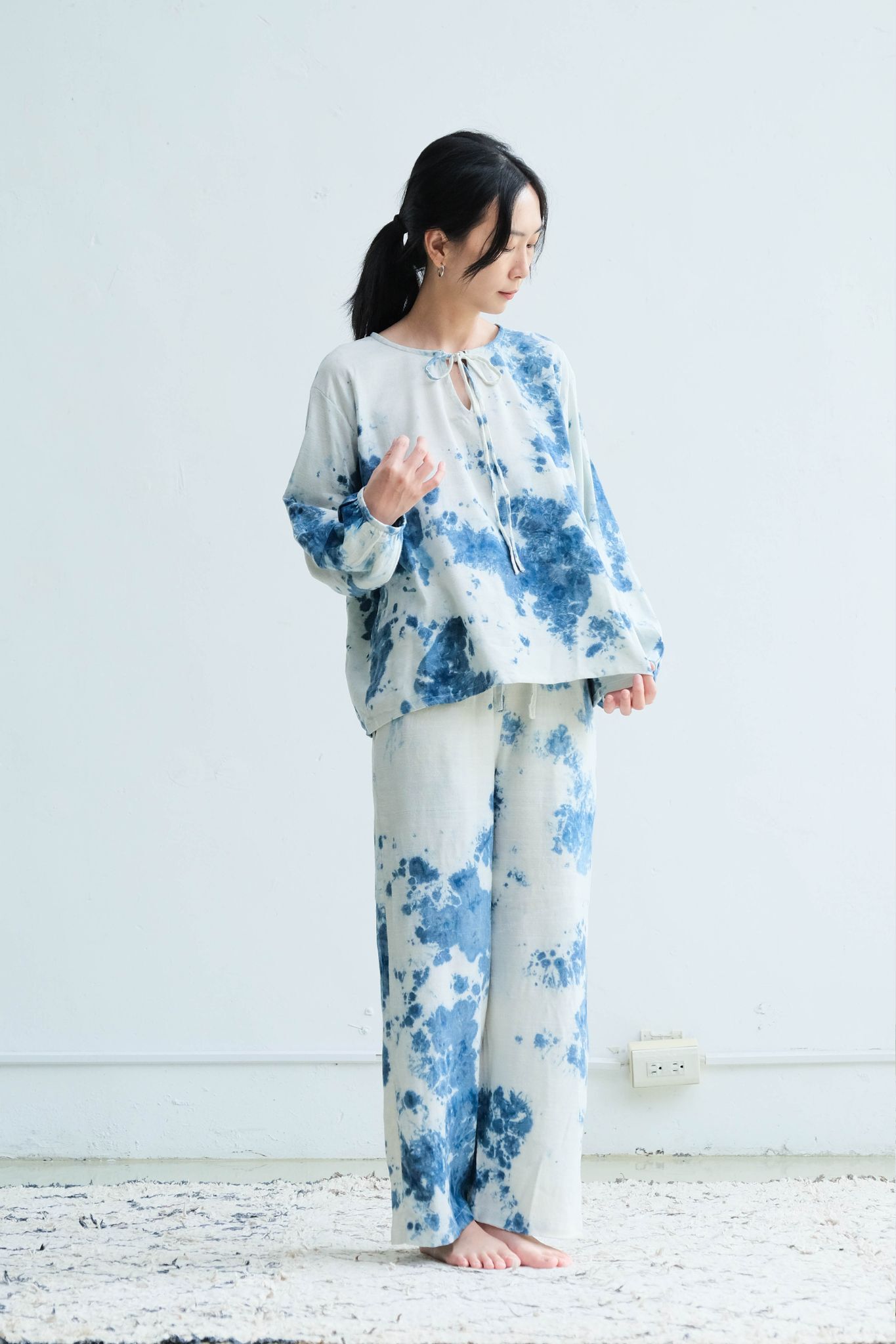 Ujeli 手織純棉家居服 冰藍染