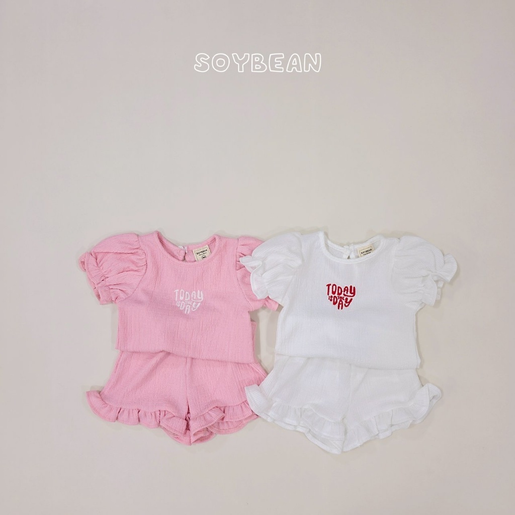 正韓夏soybean 兩色澎袖愛心字母套裝