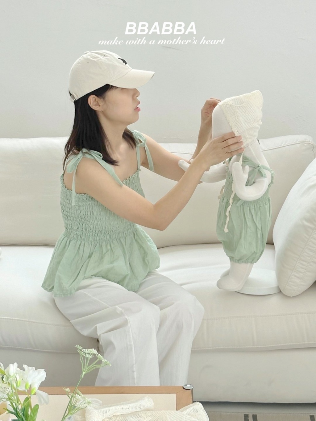 韓國🇰🇷BBABBA 細肩帶鬆緊抓皺親子裝(S-M/Freesize)