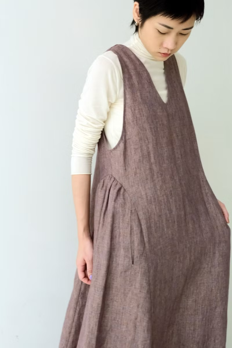川 衣 WEAR BEING 中亞削肩長洋裝 亞麻紫