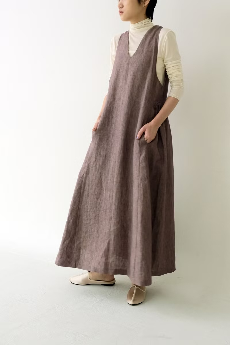 川 衣 WEAR BEING 中亞削肩長洋裝 亞麻紫