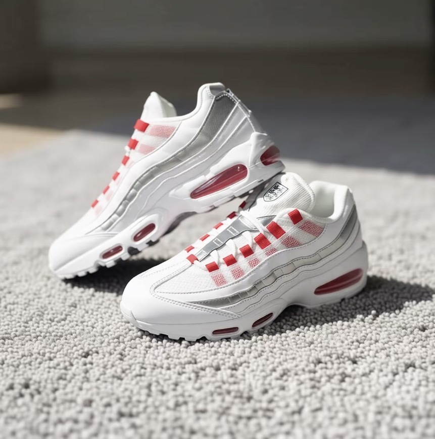 男鞋 NIKE AIR MAX 95 BIG BUBBLE 白紅 英國 足球 三獅軍團 全氣墊 波浪 拼接 緩震 運動鞋【IQ0176-100】