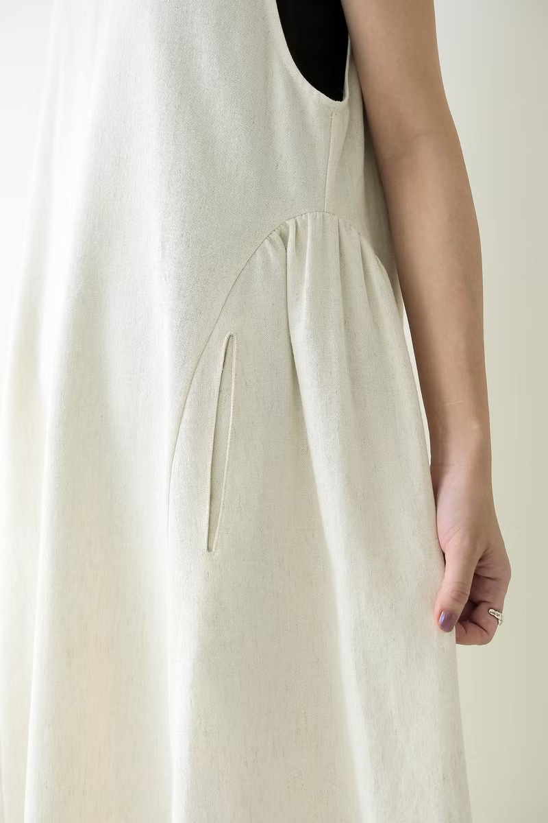 川 衣 WEAR BEING 中亞削肩長洋裝 米白棉