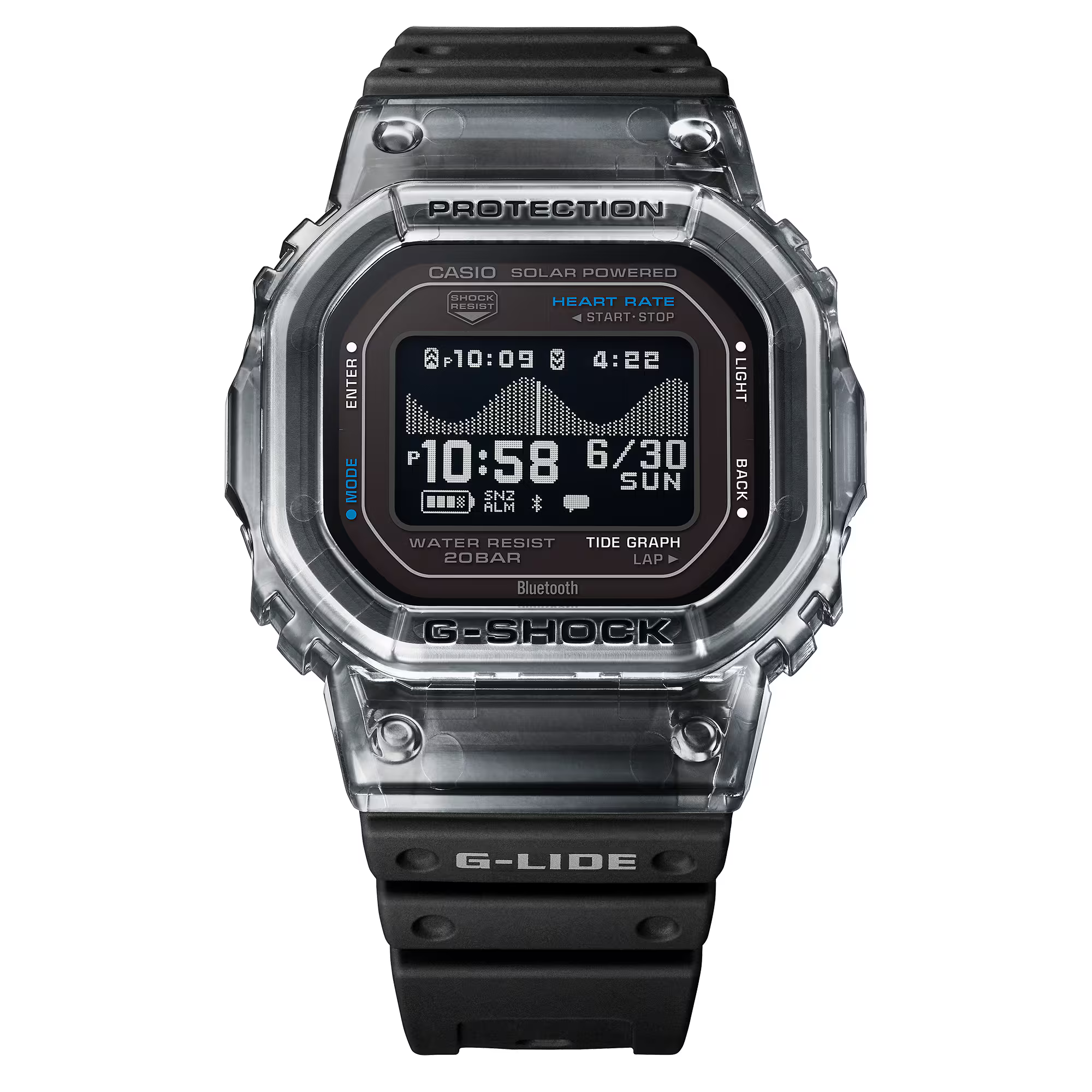 萬年鐘錶 - G-SHOCK  G-LIDE  心率偵測從海浪到健身運動全方位太陽能電子錶 GBX-H5600-1 錶徑 : 44.5MM