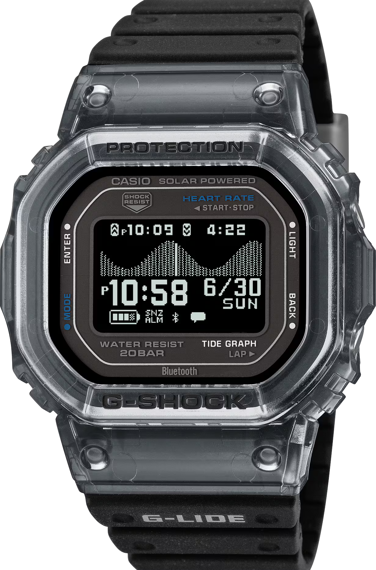 萬年鐘錶 - G-SHOCK  G-LIDE  心率偵測從海浪到健身運動全方位太陽能電子錶 GBX-H5600-1 錶徑 : 44.5MM