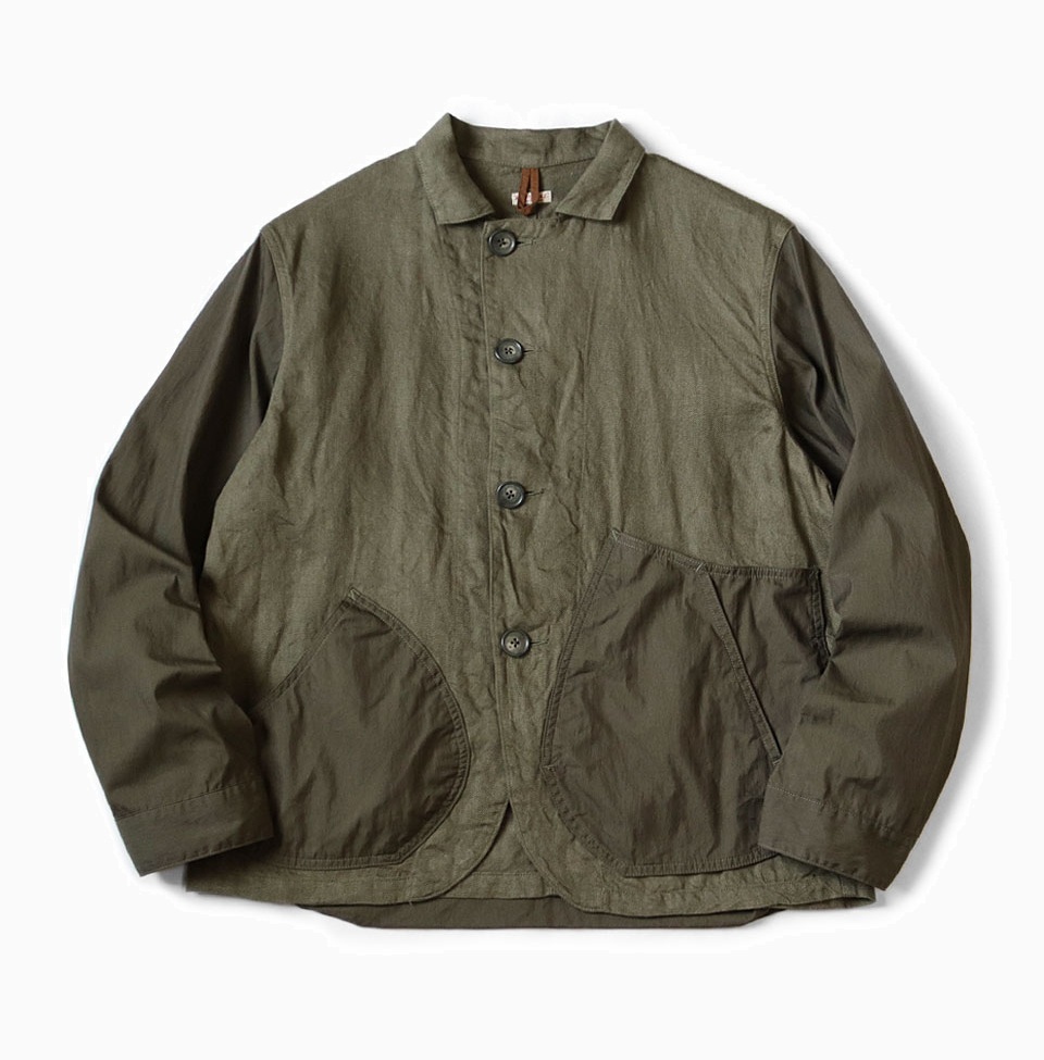 KAPITAL LINEN CHINO CLOTH x GABARDINE COVERALL JACKET - OLIVE PRE ORDER ITEM (預訂中)