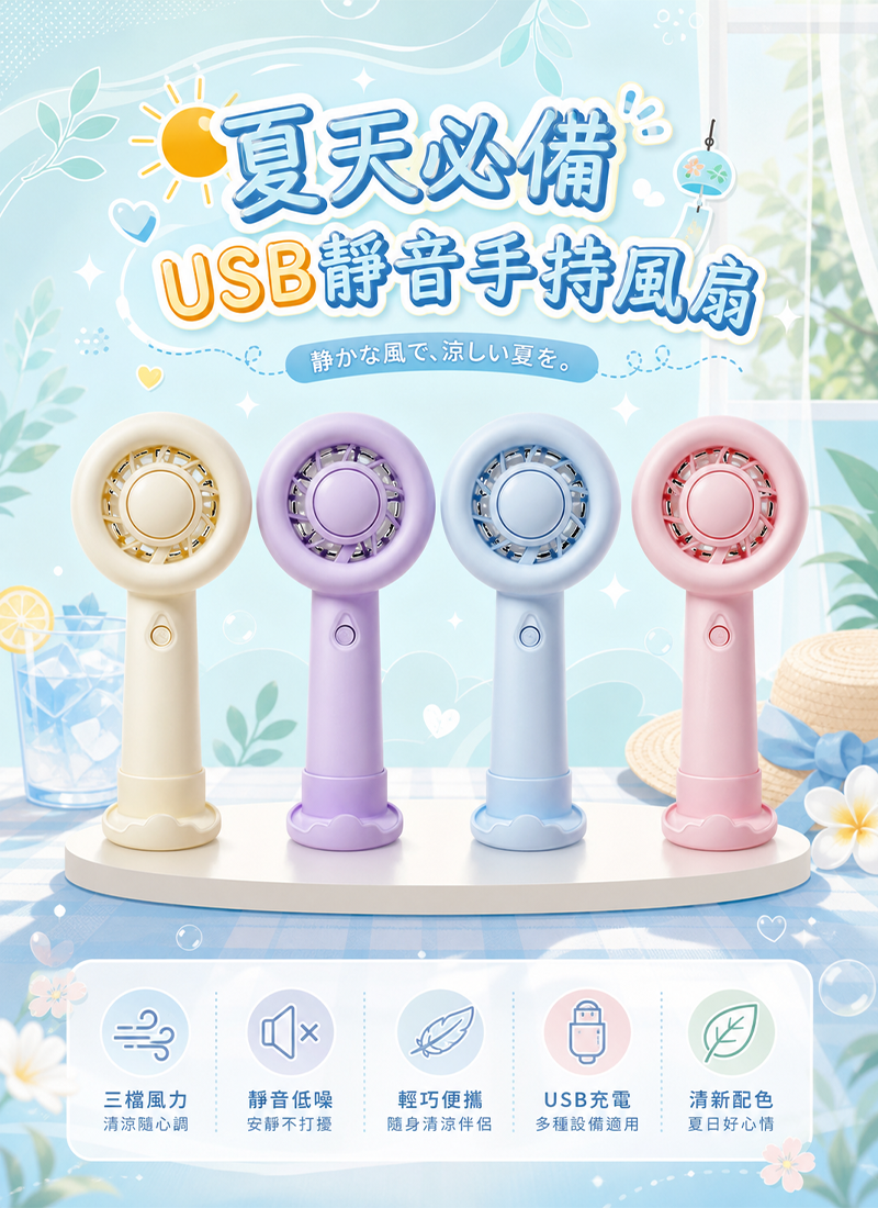 夏天必備-USB靜音手持風扇 FA008