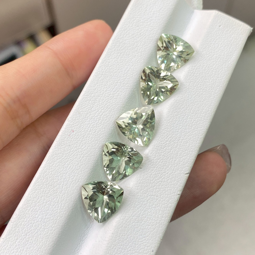 Natural Green Quartz Triangular Loose Gemstone