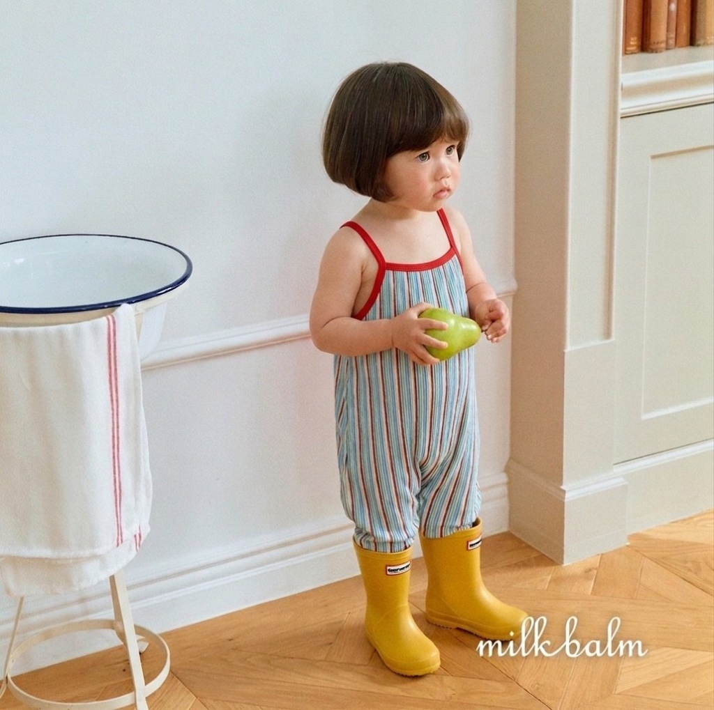 正韓夏milkbalm  嫩嬰藍條連身衣