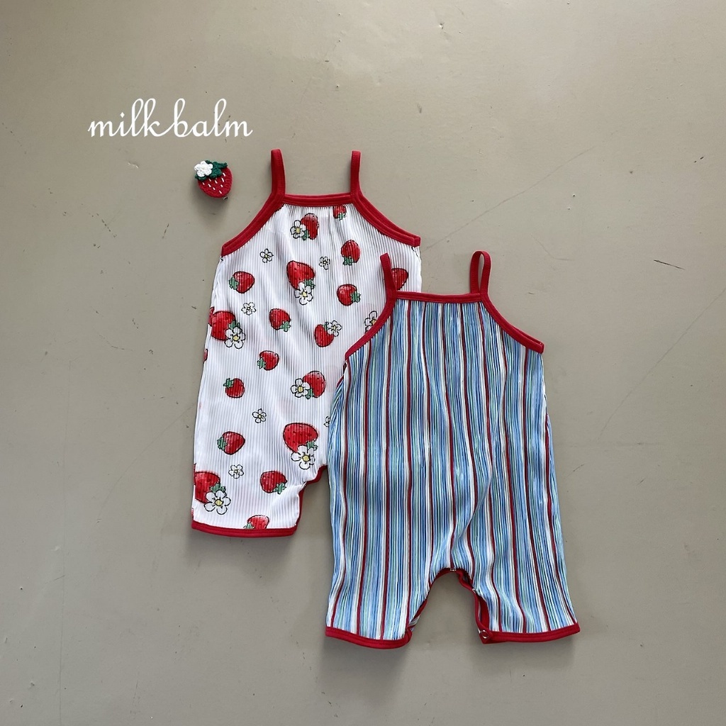 正韓夏milkbalm  嫩嬰藍條連身衣