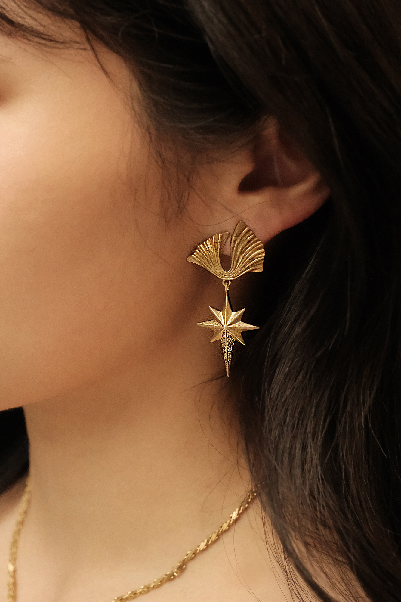 黃銅飾品, 耳環, 飾品, 黃銅, 鋯石,神秘,星星,星芒