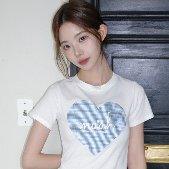 #預購 🇰🇷26春夏新款 MUAHMUAH 大愛心格紋拼布短袖 MUT26067