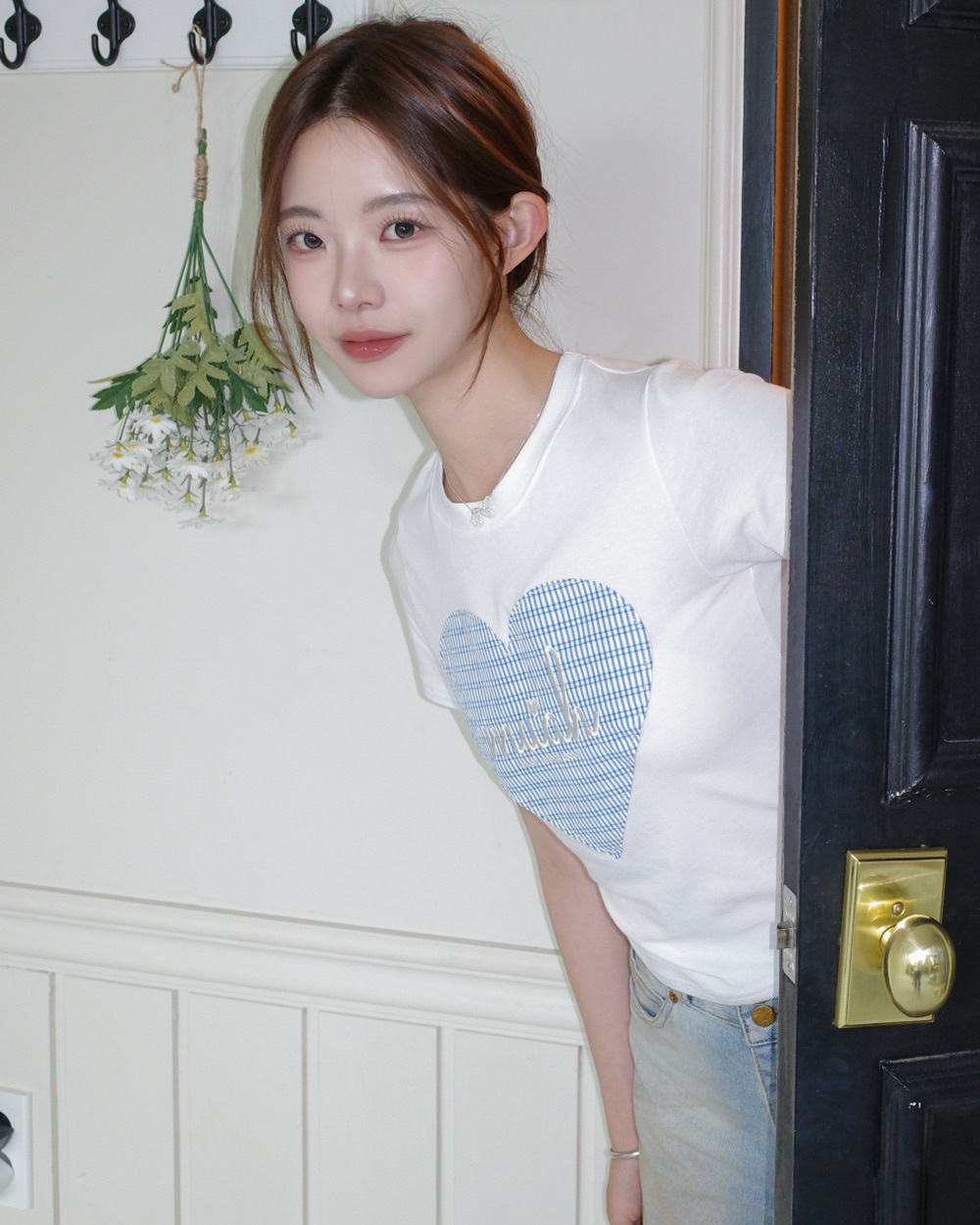 【限時優惠預訂】韓國MUAH MUAH BIG HEART CHECK PATCH HALF SLEEVE（2色）