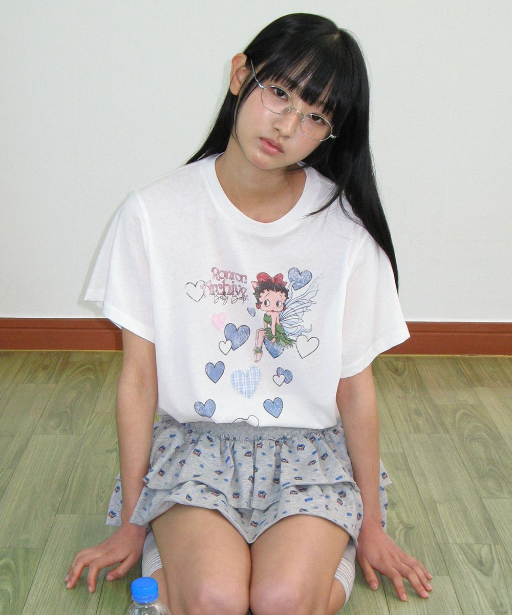 RONRON Betty Boop 仙子愛心貼布繡 T-Shirt 白色 BT26BST5643WH