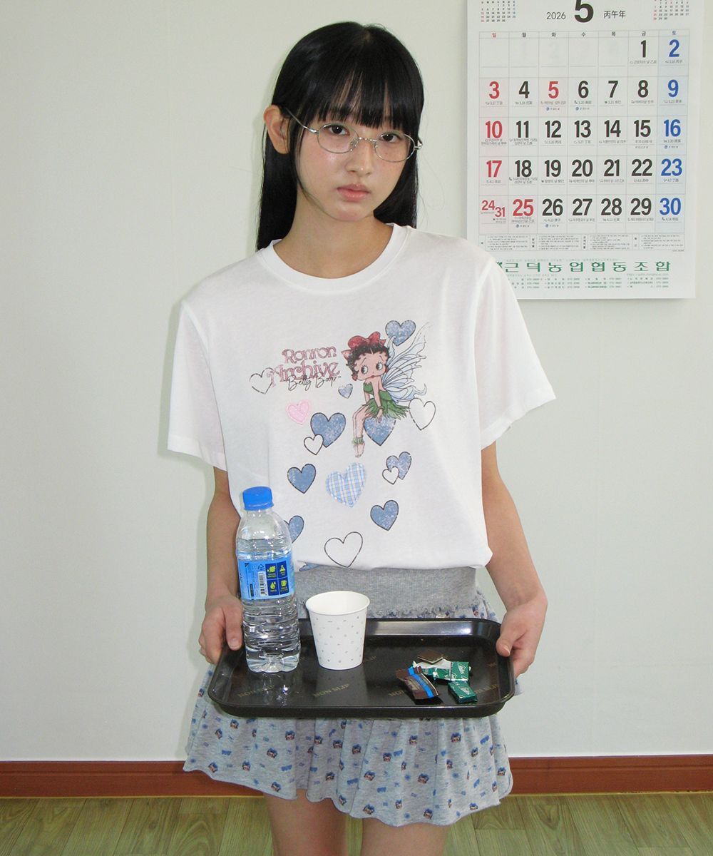 RONRON Betty Boop 仙子愛心貼布繡 T-Shirt 白色 BT26BST5643WH