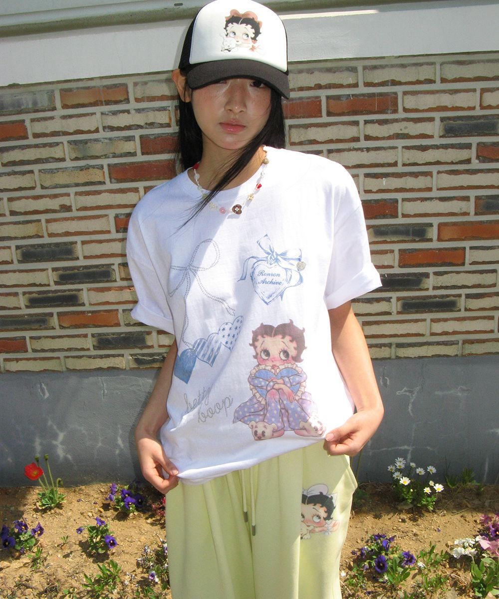 RONRON Betty Boop 夢幻緞帶寬版T恤 白色 BT26BST5564WH