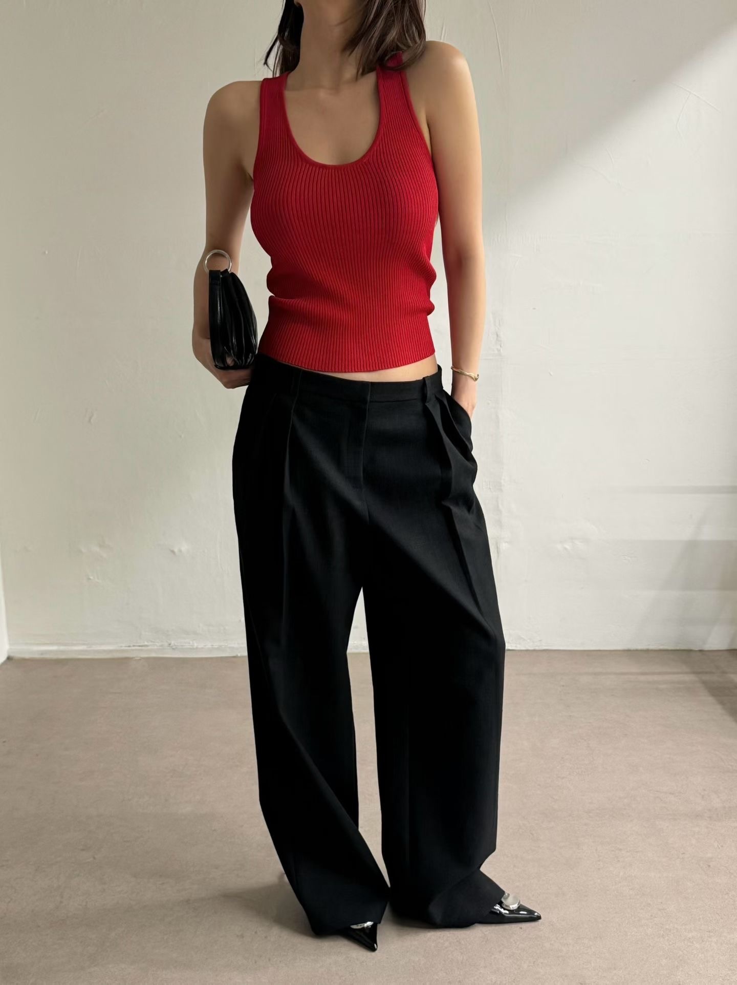 Linen-blend wide legs pleated trosuers