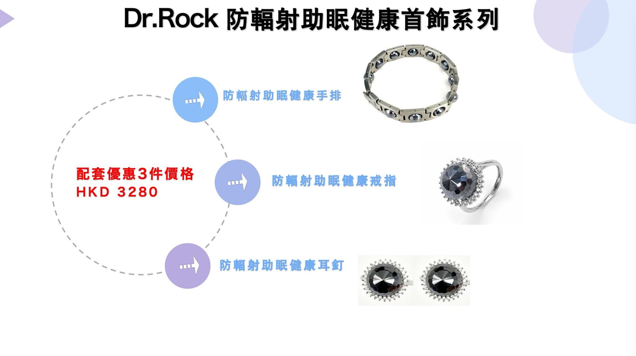0604DR30-DRROCK-HEALTH-*新品*防輻射助眠健康手排22 cm（男款）＋防輻射助眠健康戒指＋防輻射助眠健康耳釘套裝（A30）