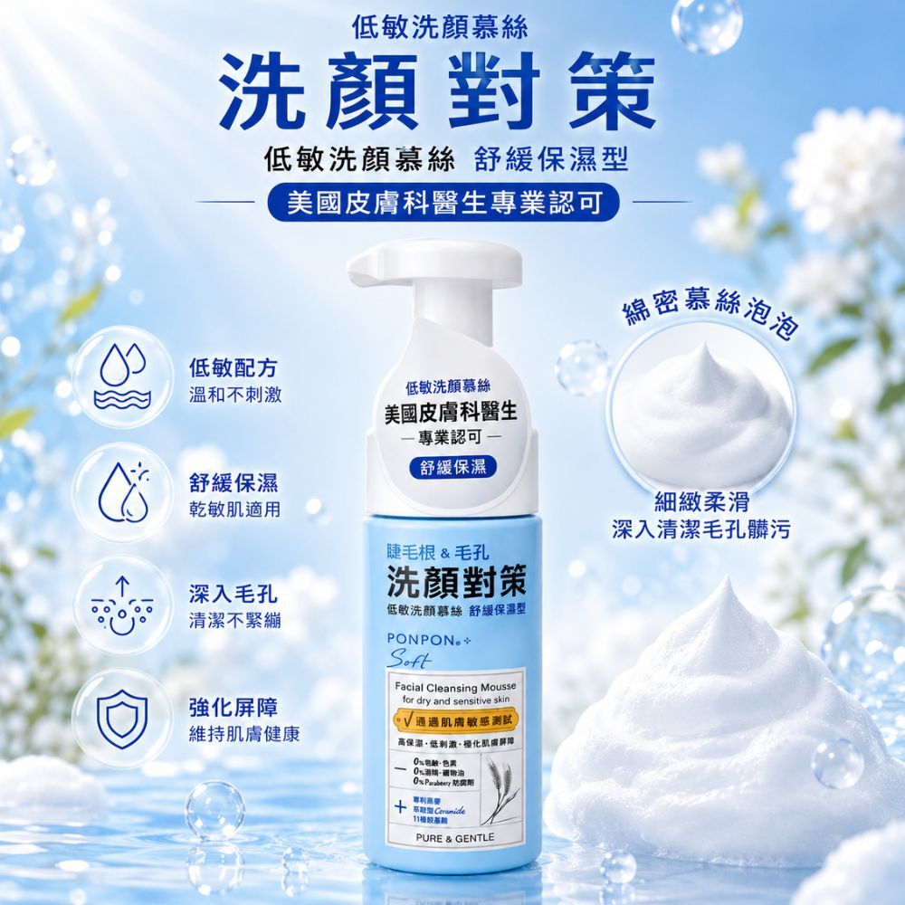 澎澎 Soft低敏洗顏慕絲150G｜洗面乳 洗顏泡泡 慕絲洗面乳 敏感肌洗面乳 保濕潔顏 睫毛根清潔【輕鬆購五金百貨】