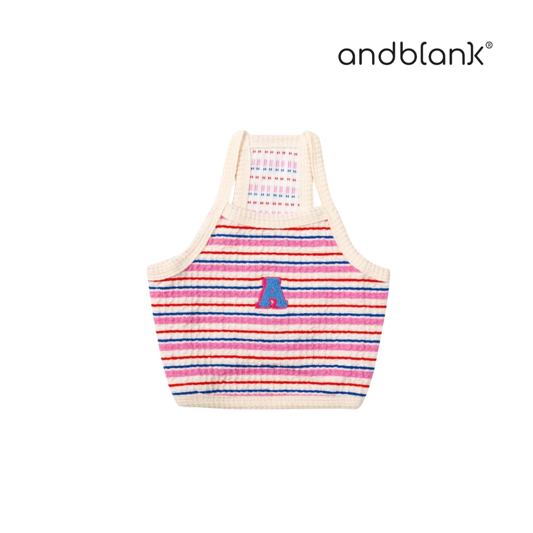 andblank 條紋拼接背心(粉)