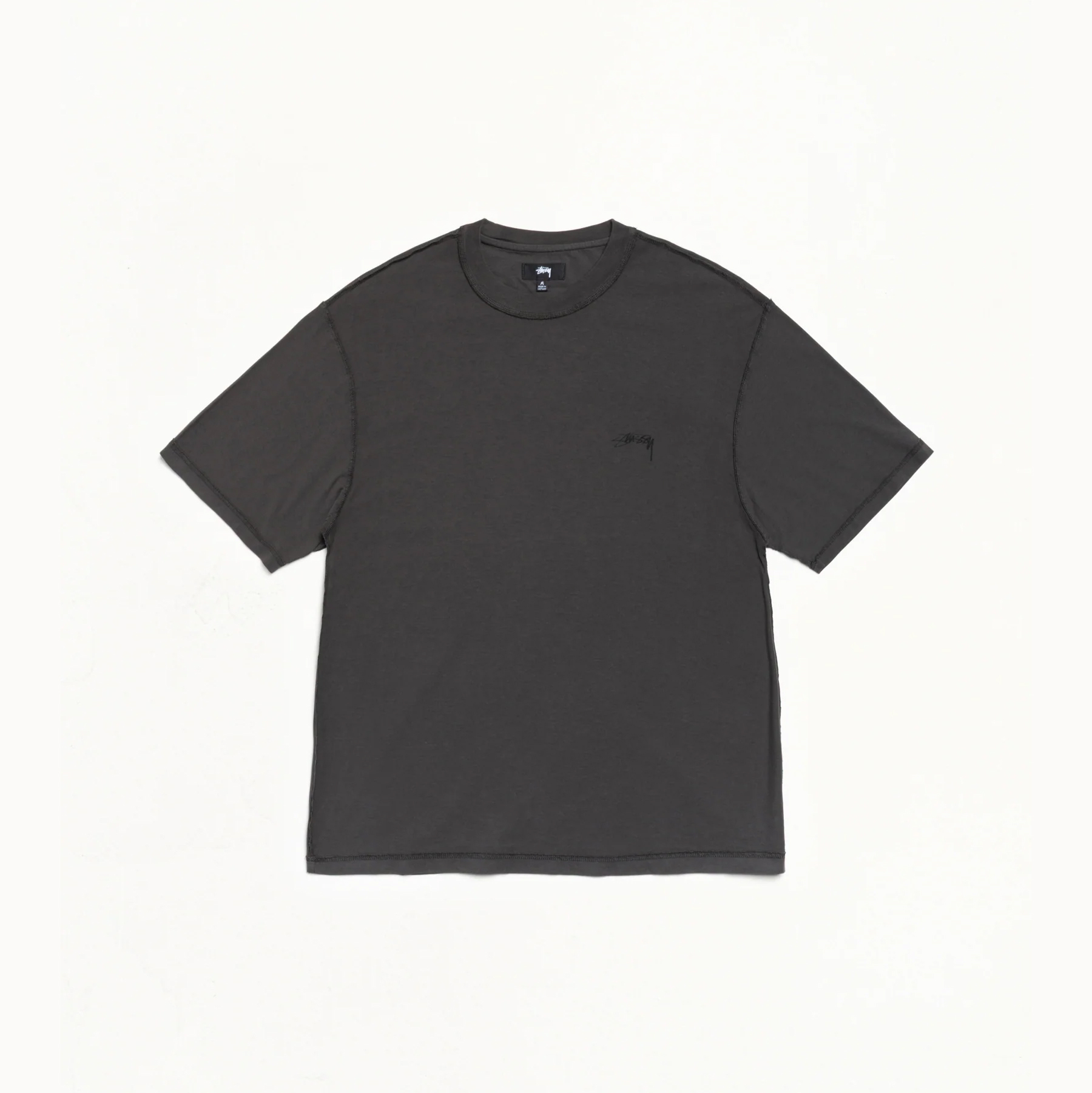 -(B3c04)-STUSSY LAZY TEE RELAXED FIT 反車線  刺繡 小LOGO T 水洗黑-26M1140283