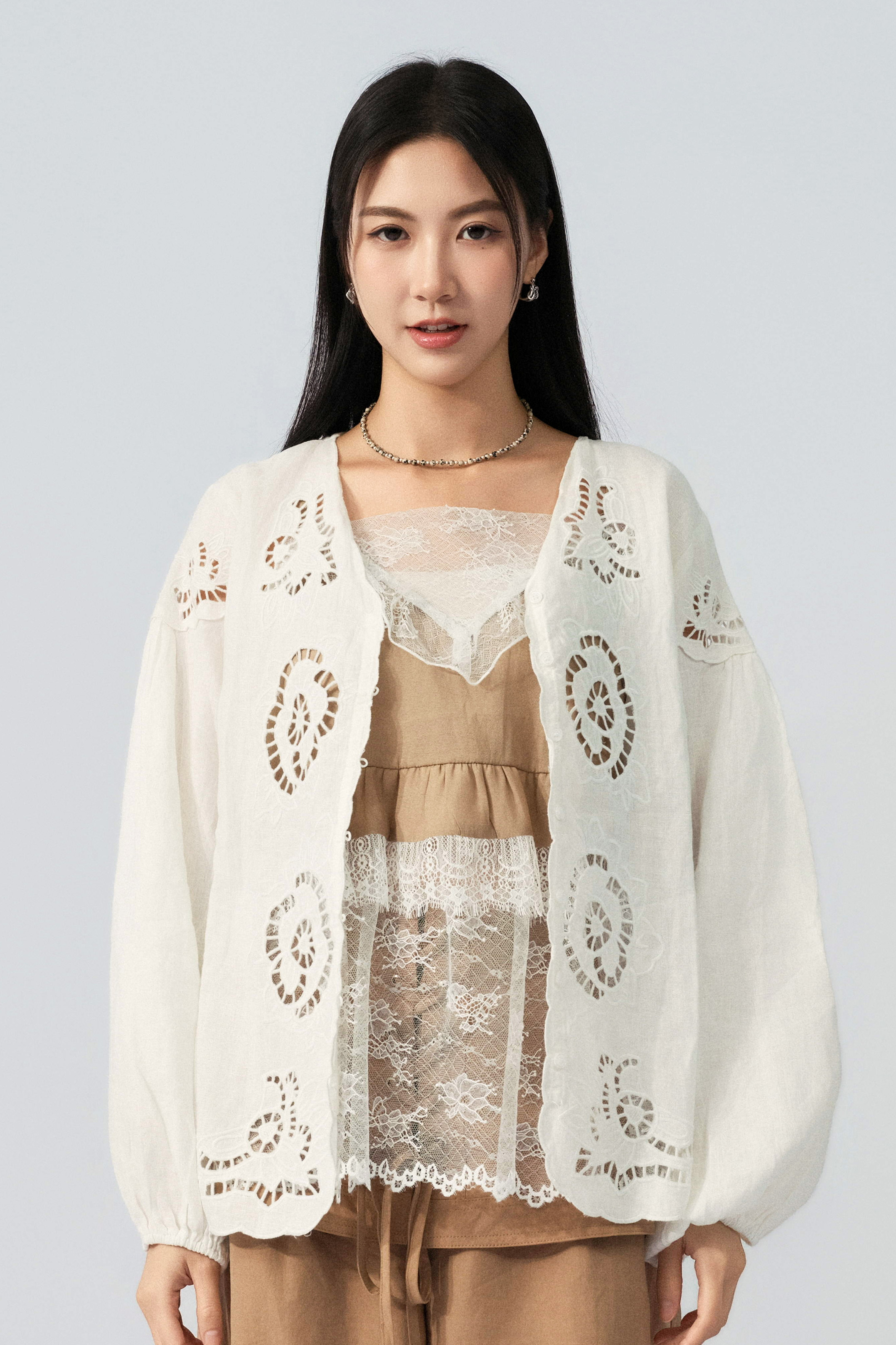 波浪邊大通花棉麻外套（預購產品）