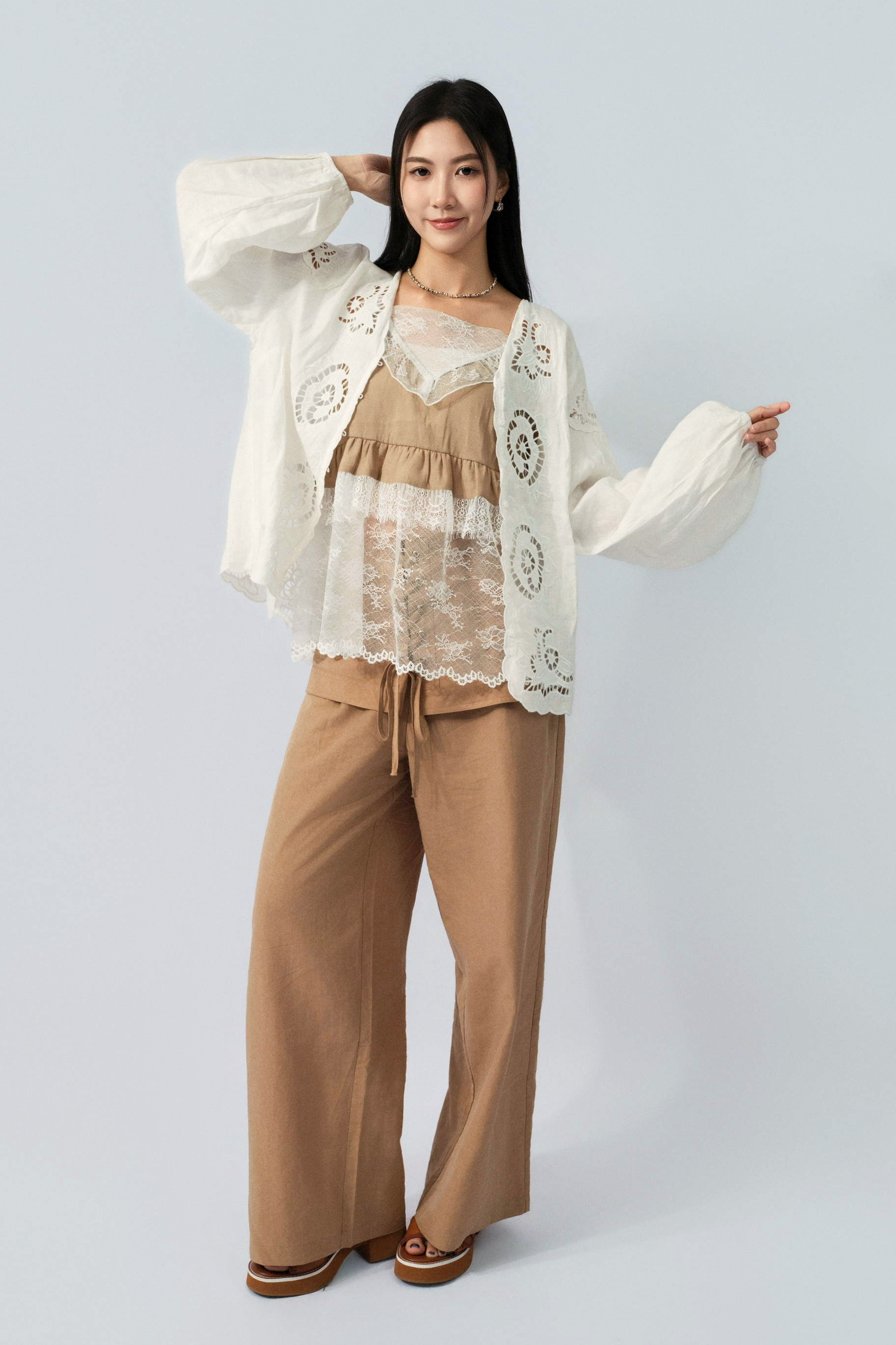 波浪邊大通花棉麻外套（預購產品）