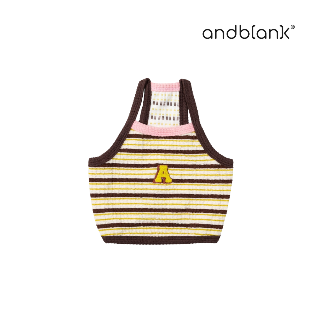 andblank 條紋拼接背心(咖)