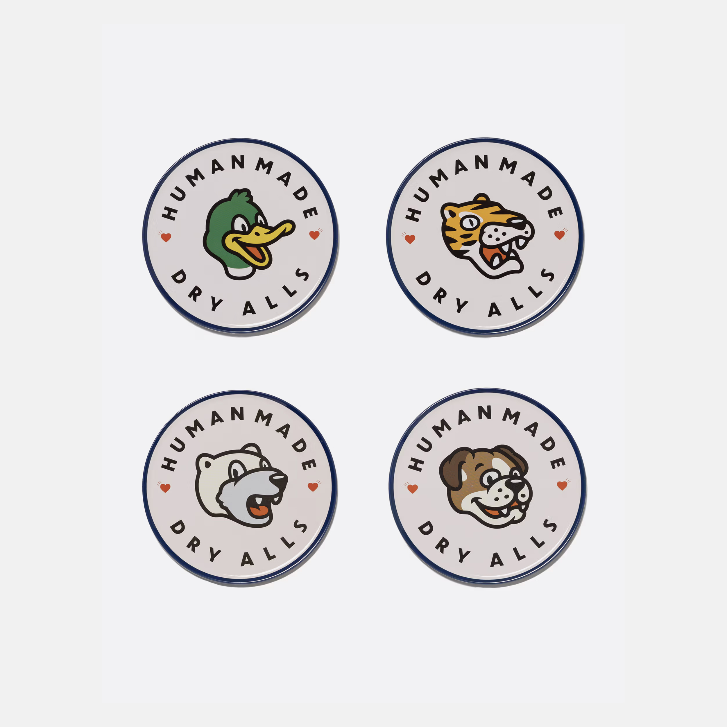 -(C015)-HUMAN MADE ANIMAL COASTER (SET OF4) 動物大頭 軟木塞杯墊 附圓型收納鐵盒-HM31GD096