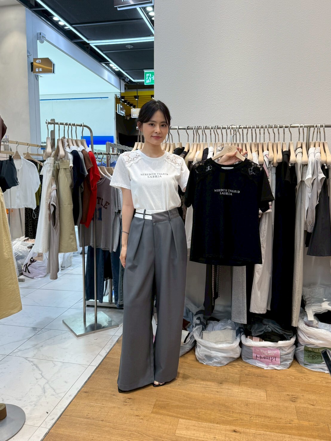 TM6324 蕾絲拼接肩Tee