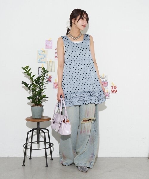 neutral by ciaopanic / Ruffled hem polka dot mini dress