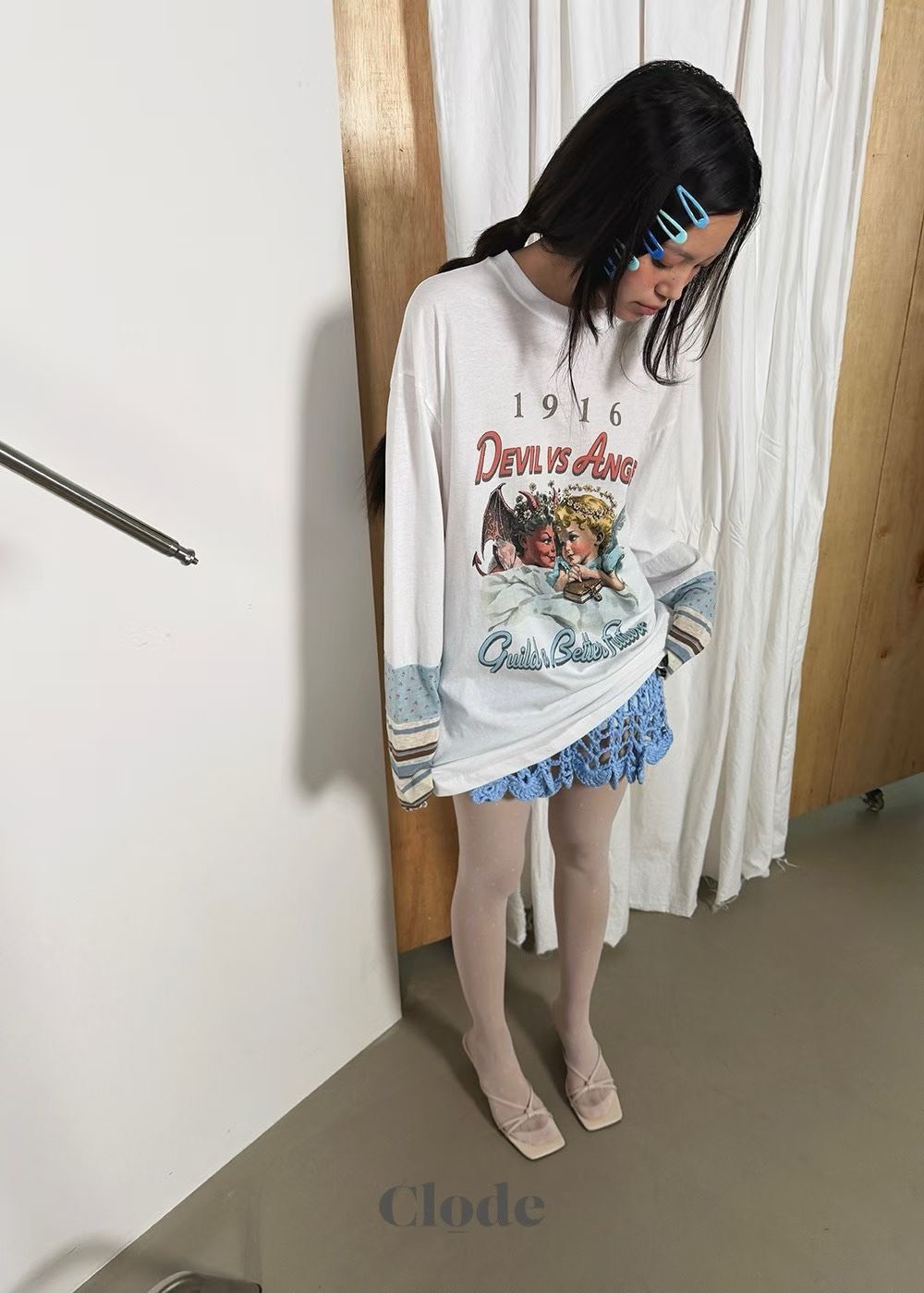 1916天使拼接袖T