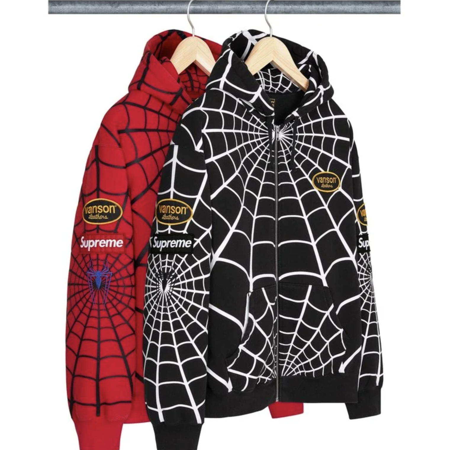 -(B2e)-SUPREME  X VANSON LEATHERS SPIDER-MAN ZIP UP HOODED SWEATSHIRT 聯名款 蜘蛛人 連帽外套 黑色/紅色 -SS26SW58