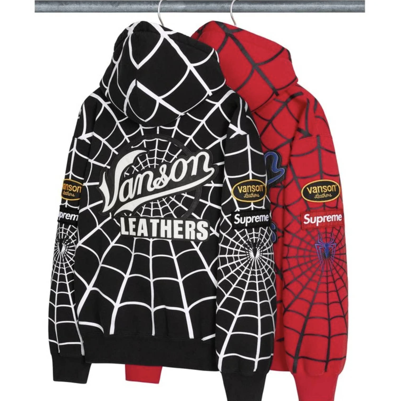 -(B2e)-SUPREME  X VANSON LEATHERS SPIDER-MAN ZIP UP HOODED SWEATSHIRT 聯名款 蜘蛛人 連帽外套 黑色/紅色 -SS26SW58