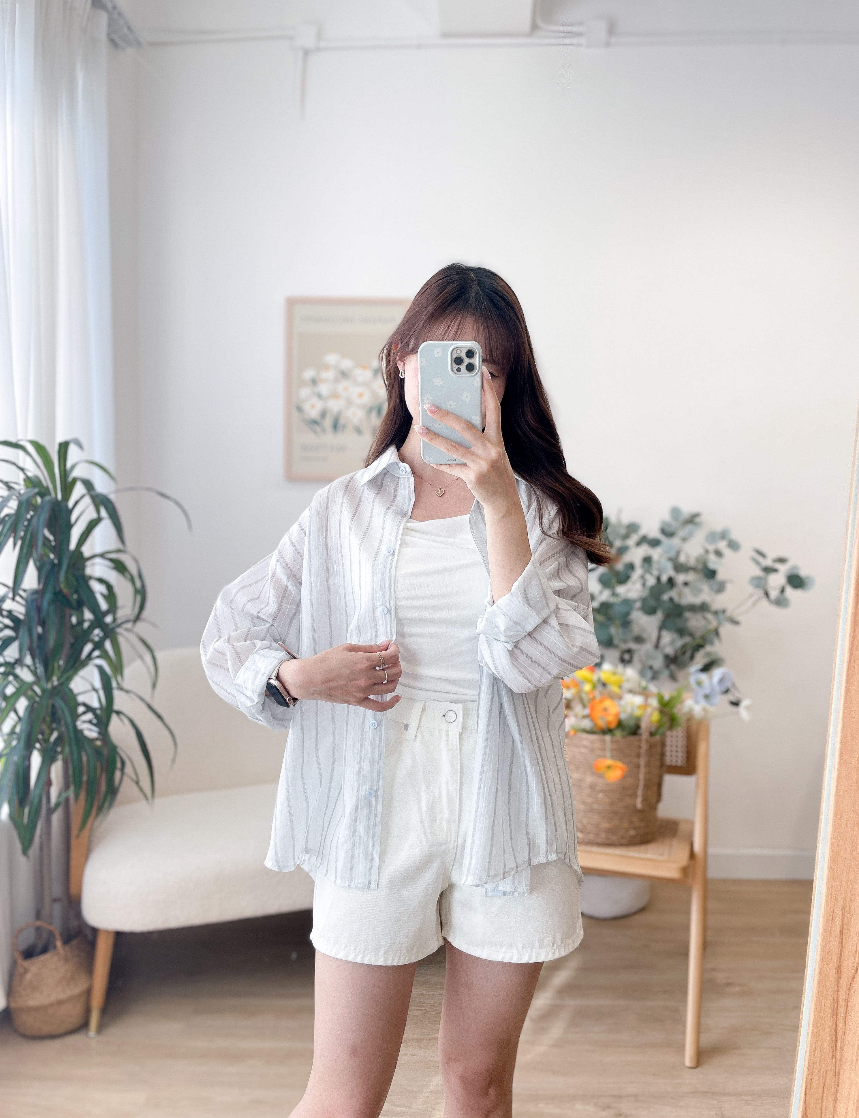 JK297 Airy Silhouette Sheer Shirt